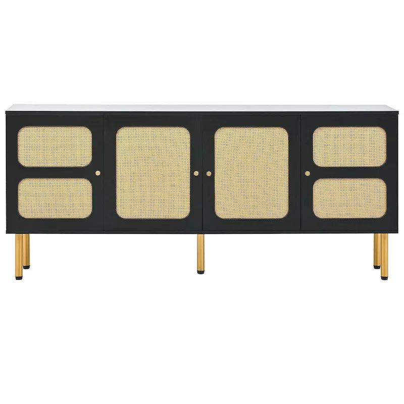 Bohemian Country Wood and Rattan TV Stand Media Console Storage Cabinet - Dimensions: 16.9" x 64.9" x 28.3"