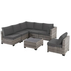 Ainfox 7 Pcs Outdoor Patio Furniture Sofa Set on Sale, Grey Rattan Grey Cushion