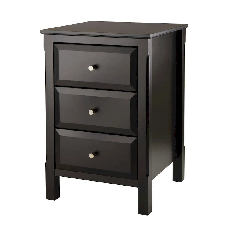 Elegant Black Wooden Nightstand with 3 Generous Storage Drawers - Dimensions: 15.75L x 15.75W x 23.63H