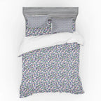 Floral Duvet Cover Set, Colorful Spring Blossom Flowers Repetitive Hand Drawn Like Pattern, Bedding Set with Shams and Fitted Sheet, 3 Sizes