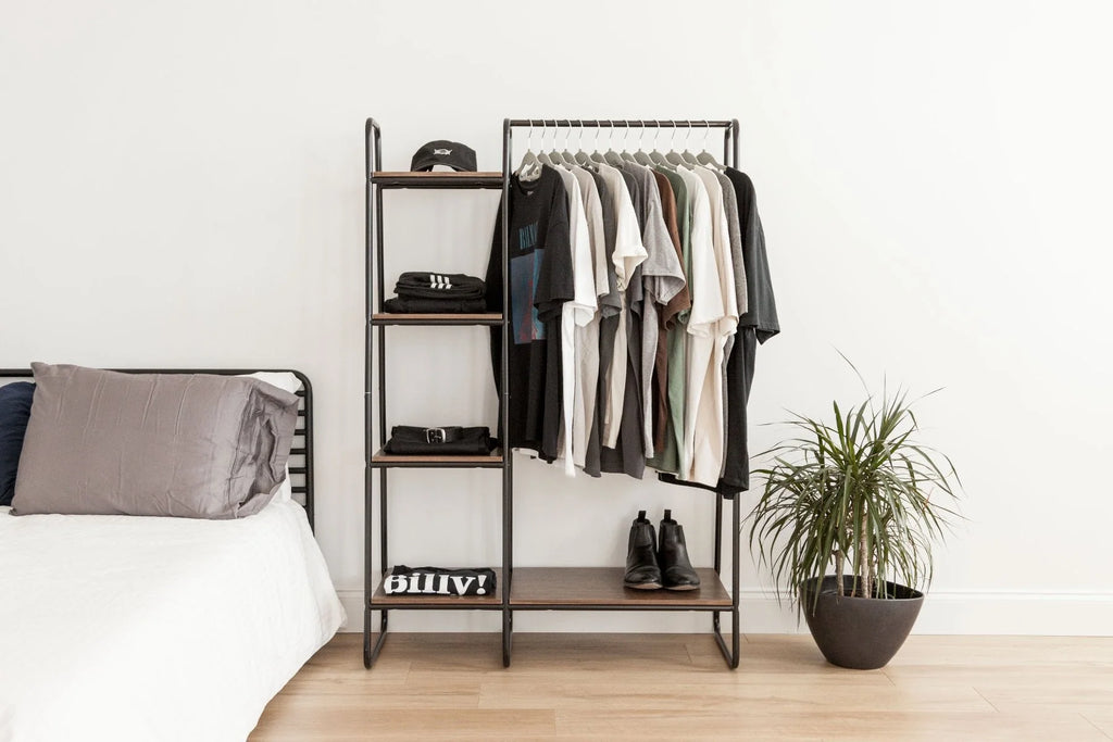 Metal Garment Rack with Wood Shelf - 5 Shelf | Black