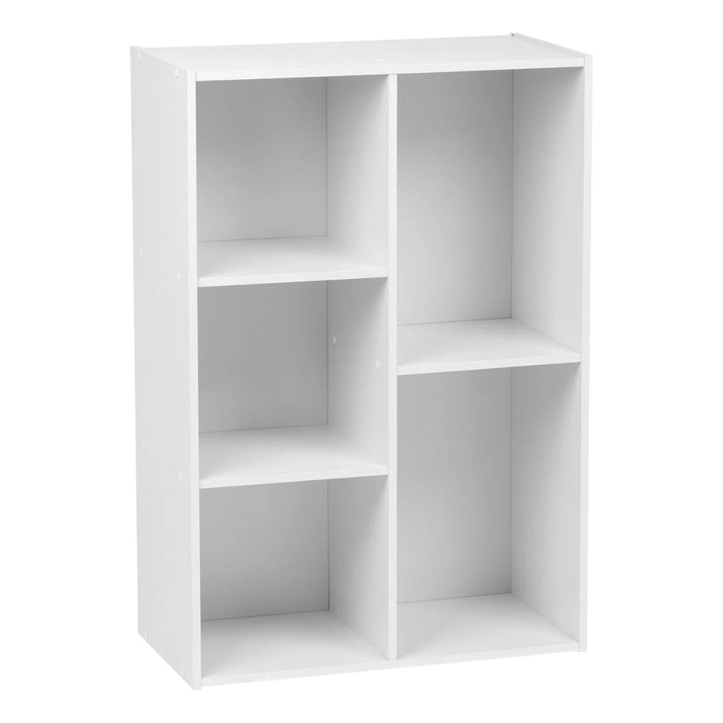 5-Compartment Wood Organizer Bookcase Storage Shelf, White