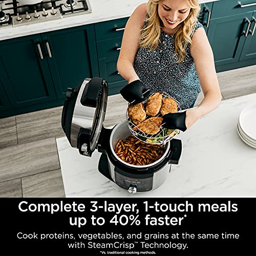 Ninja OL701 Foodi 14 in 1 SMART XL 8 Qt. Pressure Cooker Steam Fryer with SmartLid & Thermometer   Auto Steam Release, that Air Fries, Proofs & More, 3 Layer Capacity, 5 Qt. Crisp Basket, Silver/Black