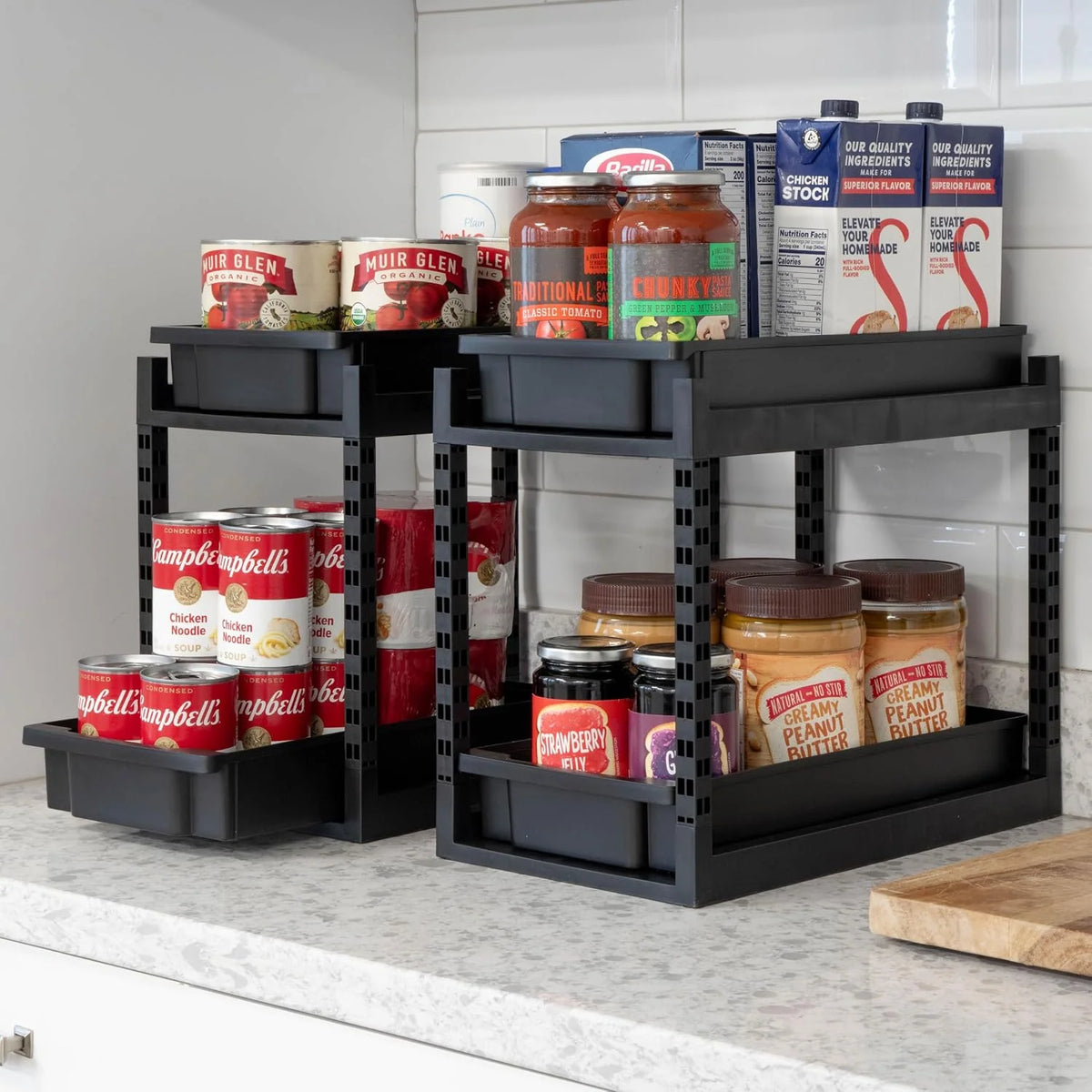 2 Tier Pull Out Drawer Organizer, Kitchen Bathroom Pantry, 1 Pack
