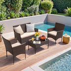 Homall 4 Pieces Outdoor Patio Furniture Sets Rattan Chair Wicker Set, Outdoor Indoor Use Backyard Porch Garden Poolside Balcony Furniture Sets Clearance (Brown and Beige)