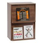 2-Tier Wood Shelf with Pocket Doors, Brown