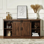 AMERLIFE Fireplace TV Stand with Sliding Barn Door for TVs up to 73", Farmhouse 63" Fireplace Entertainment Center with Storage Cabinets/Adjustable Shelves
