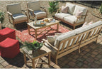 Signature Design by Ashley Clare View Coastal Outdoor Patio Eucalyptus Sofa with Cushions, Beige
