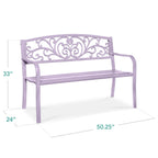 Best Choice Products Outdoor Steel Bench Garden Patio Porch Furniture W/ Floral Design Backrest - Black