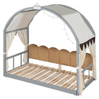 Gray Twin Bed with Arched Canopy and Trundle