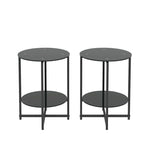 Black 2-Piece Tempered Glass End Table Set - Round Coffee Table for Bedroom, Living Room, and Office