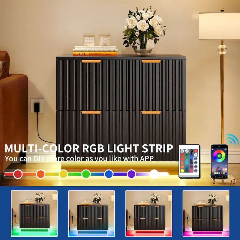 Moasis Lateral Filing Cabinet with LED Lighting and 2 Drawers for Home Office