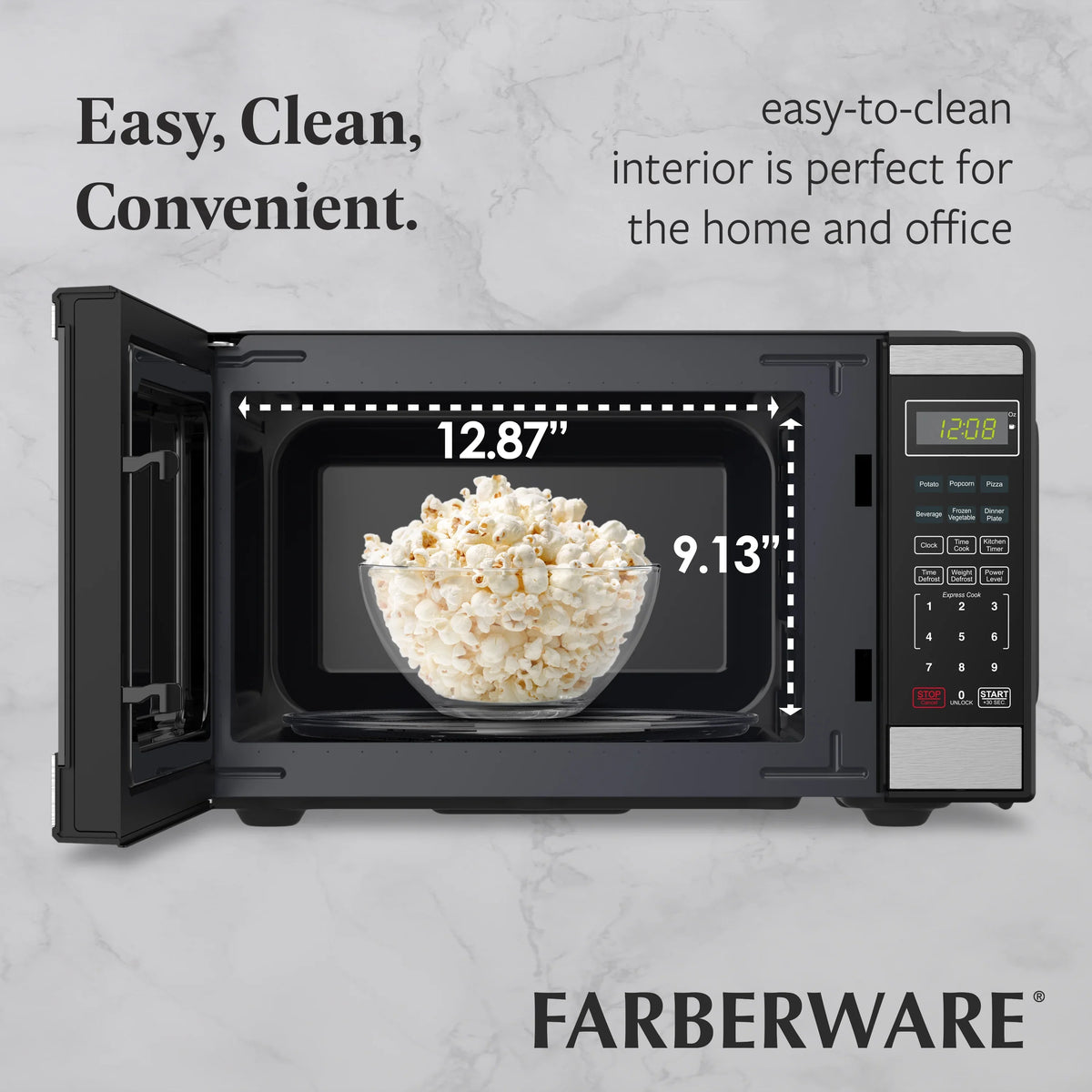 Farberware FMGZ09BKA 0.9 Cu. Ft. Microwave Oven, 900W, Digital Control, LED Display, 6 Cooking Presets, Black
