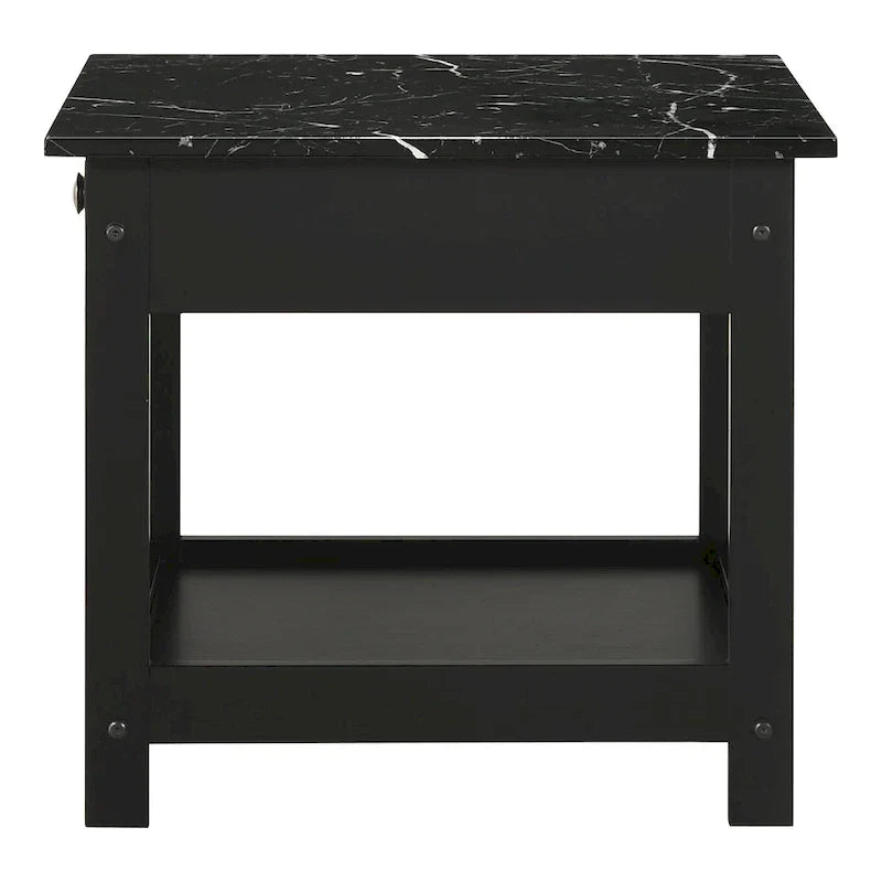 Denhour DH BASIC 4-Piece Open-Shelf Coffee Table Set with Drawer in Transitional Rubberwood
