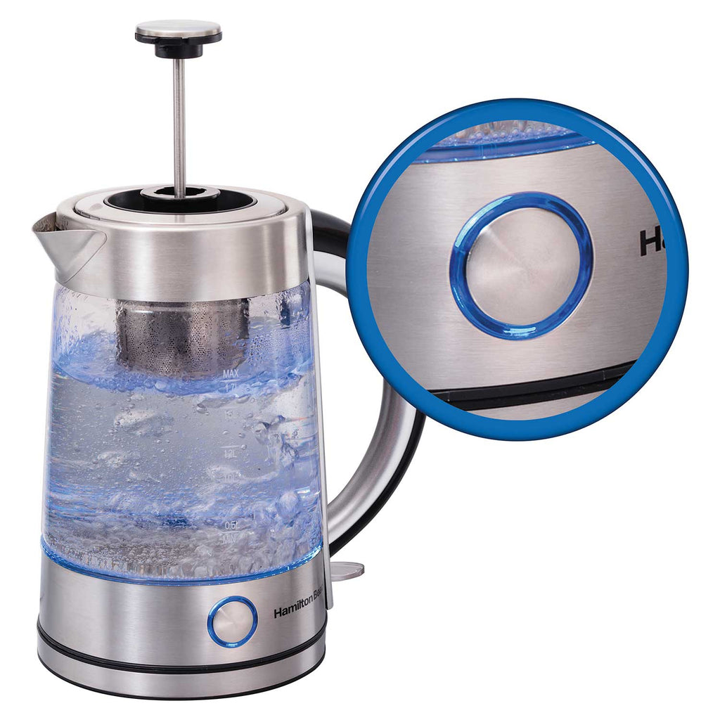 Hamilton Beach 1.7 Liter Electric Glass Kettle with Tea Steeper