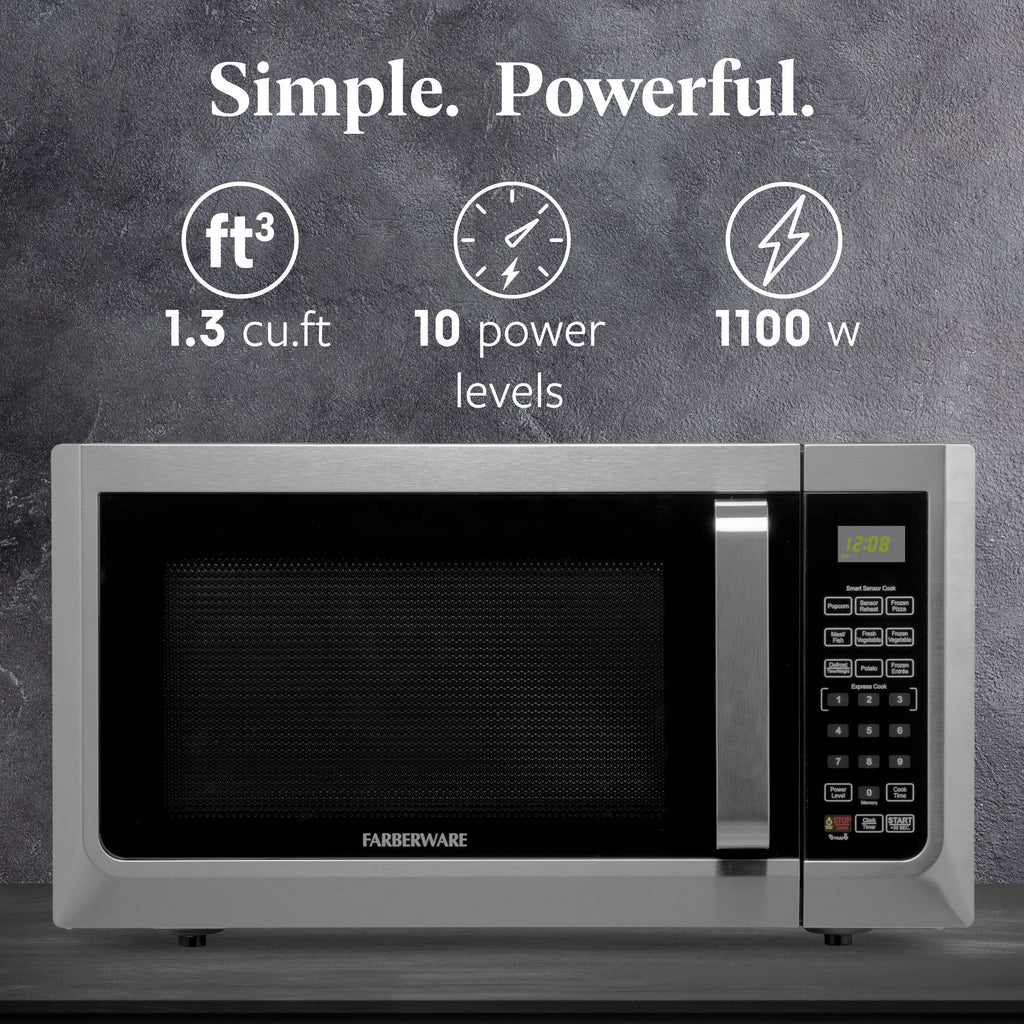 Farberware FMGZ09BKA 0.9 Cu. Ft. Microwave Oven, 900W, Digital Control, LED Display, 6 Cooking Presets, Black