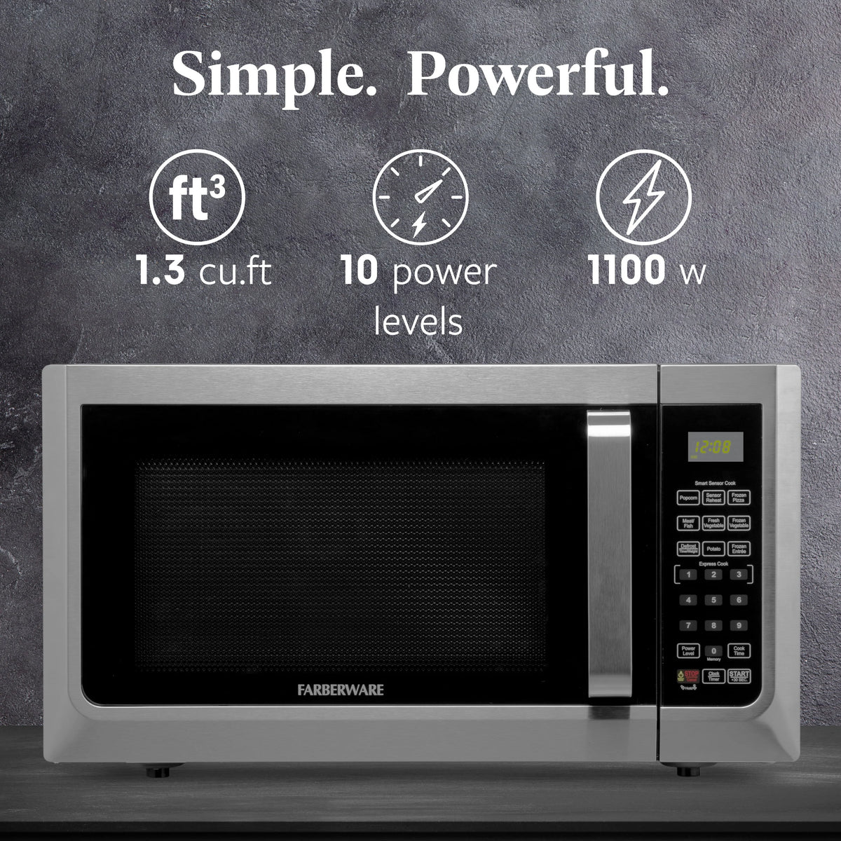 Farberware FMGZ09BKA 0.9 Cu. Ft. Microwave Oven, 900W, Digital Control, LED Display, 6 Cooking Presets, Black