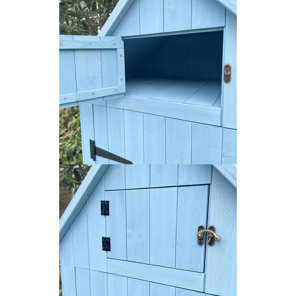 Hanover Sturdy Durable Waterproof Wood Outdoor Vertical Storage Shed, 70.40"x 30.30"x21.30", Blue