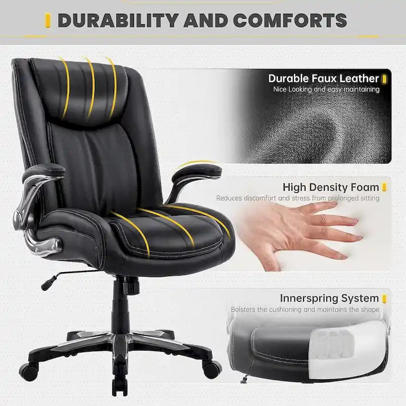 Ergonomic Office Chair with High Back Flip Up Armrests and Rolling Base