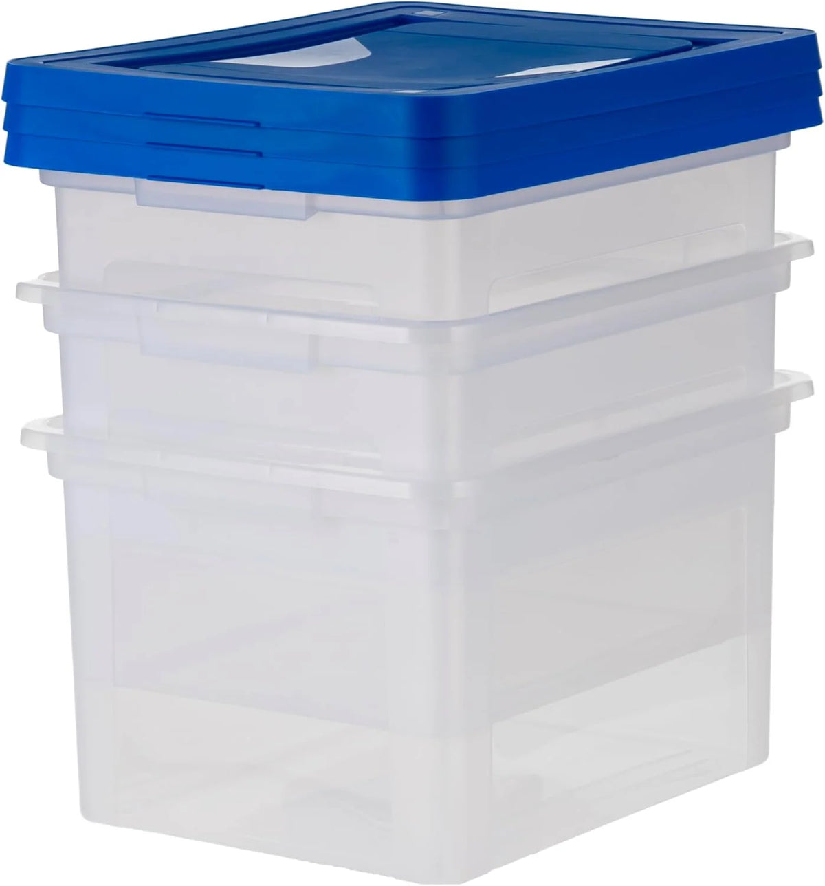 Plastic File Organizer Box With Lids Clear/Blue 35 Qt. 3 Pack