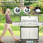 Upgraded 4 Burner BBQ Propane Gas Grill with Cast Iron Grates & Side Stove, 44,000 BTU Stainless Steel Burner Barbecue Grill for Patio, Camping, Outdoor Cooking.
