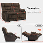 MCombo Power Loveseat Recliner, Electric Reclining Loveseat Sofa with Heat and Vibration, Cupholders, USB Charge Ports RS6314