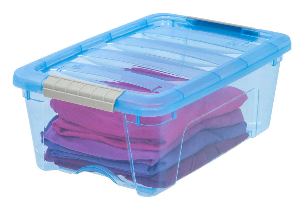 Stack & Pull Storage Box - 12 QT, 6 Pack, Trans Blue