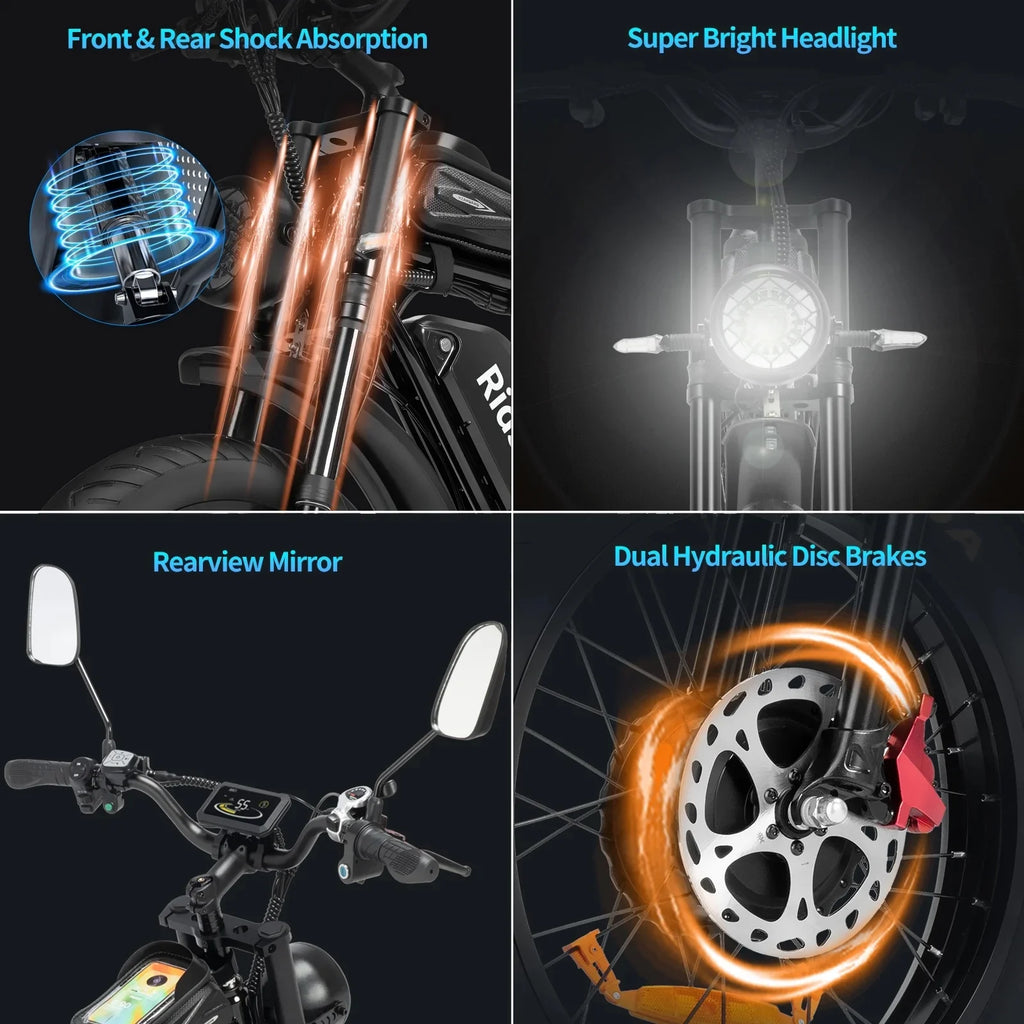YVY 1500W Electric Bike for Adults, 33MPH 20'' Fat Tire Electric Motorcycle, 48V 20AH Removable Battery, 30 - 60