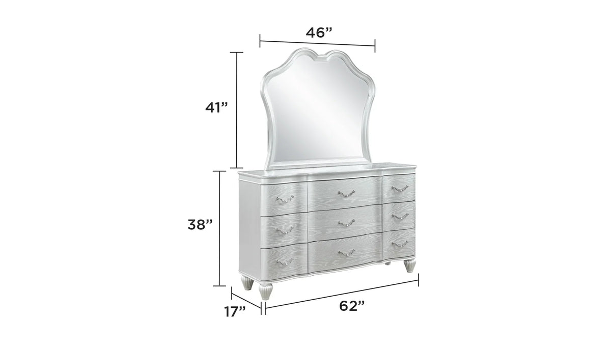 Eros King 4PC Bedroom Set with Manufactured Wood & Tufted Detailing in Silver
