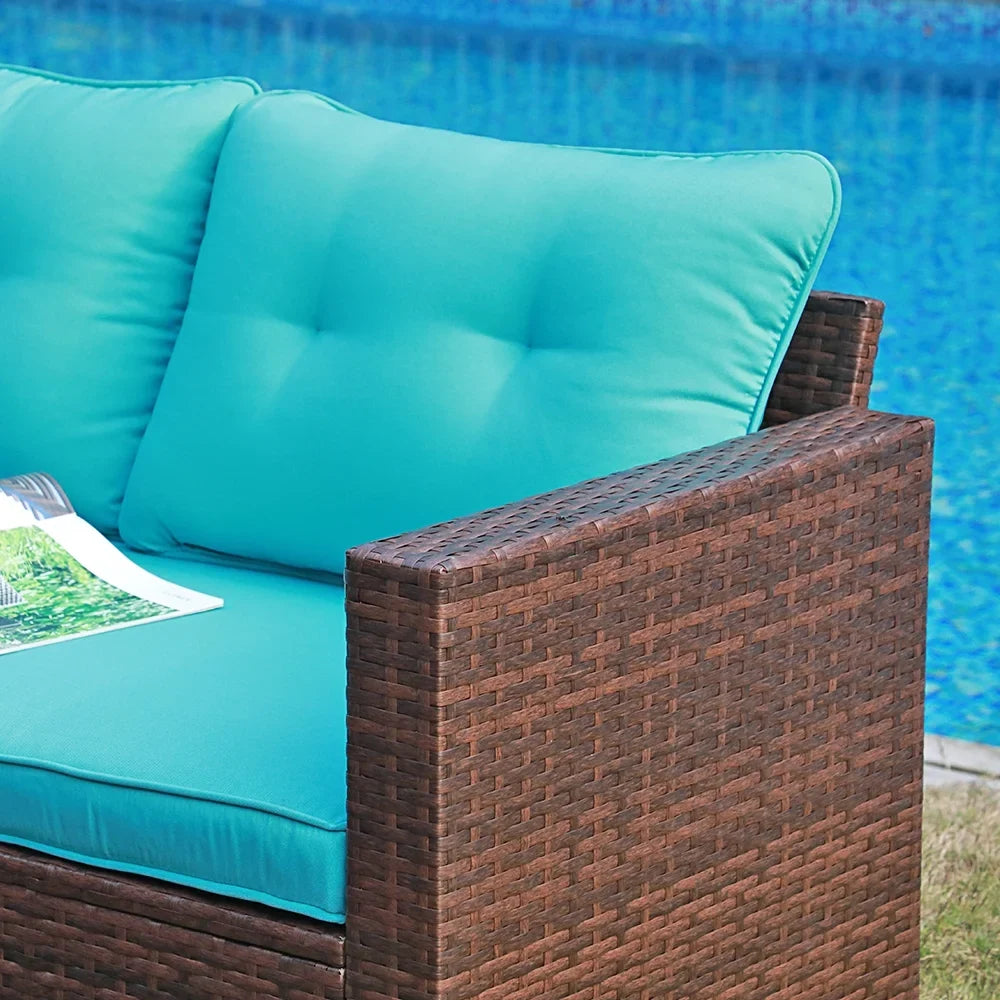 JOIVI 3 Pieces Patio Conversation Set, PE Wicker Rattan Outdoor Furniture Set, 2 Ways Small Sectional Sofa, Tempered Glass Coffee Table, Silver-Gray