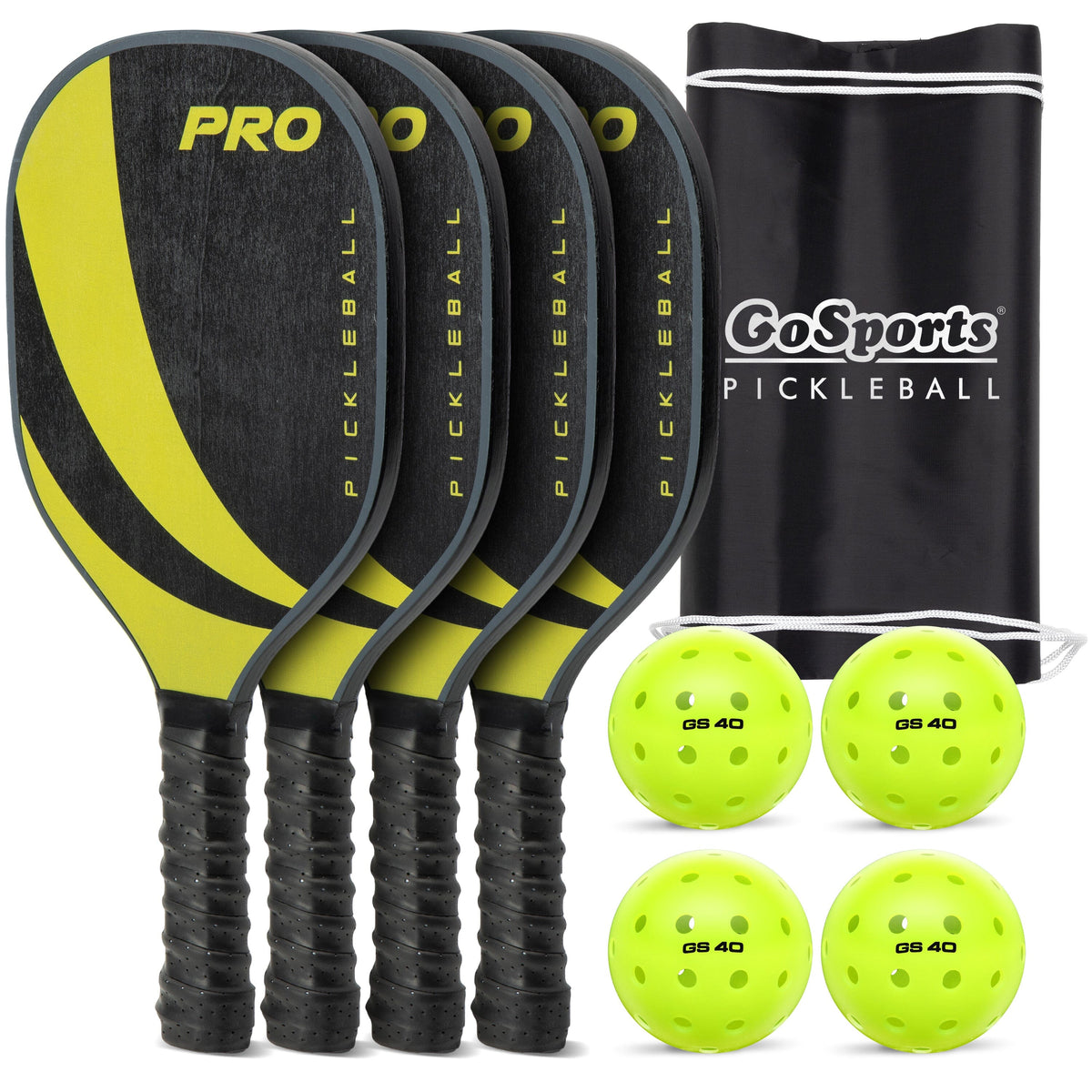 Wood Pickleball Paddle Set, 4-pk | Yellow Black