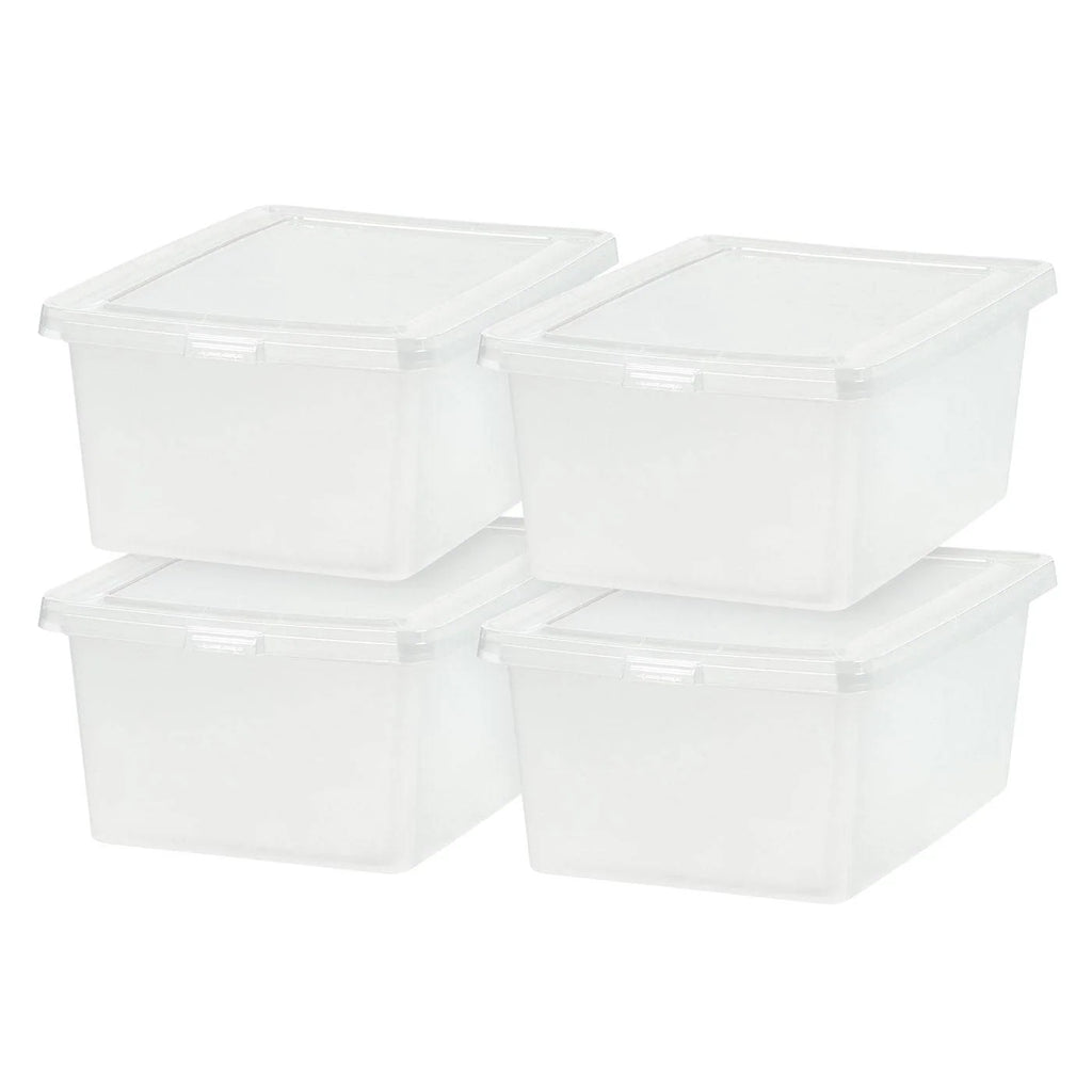 17 Quart Plastic Storage Bin Tote Organizing Container with Latching Lid for Shoes, Heels, Art Supplies, Stackable and Nestable, 4 Pack, Clear