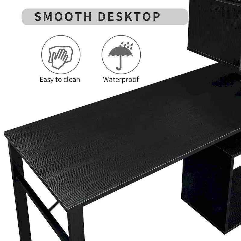 Modern Computer Desk with 5-Tier Shelves – Space-Saving Rotatable Workstation