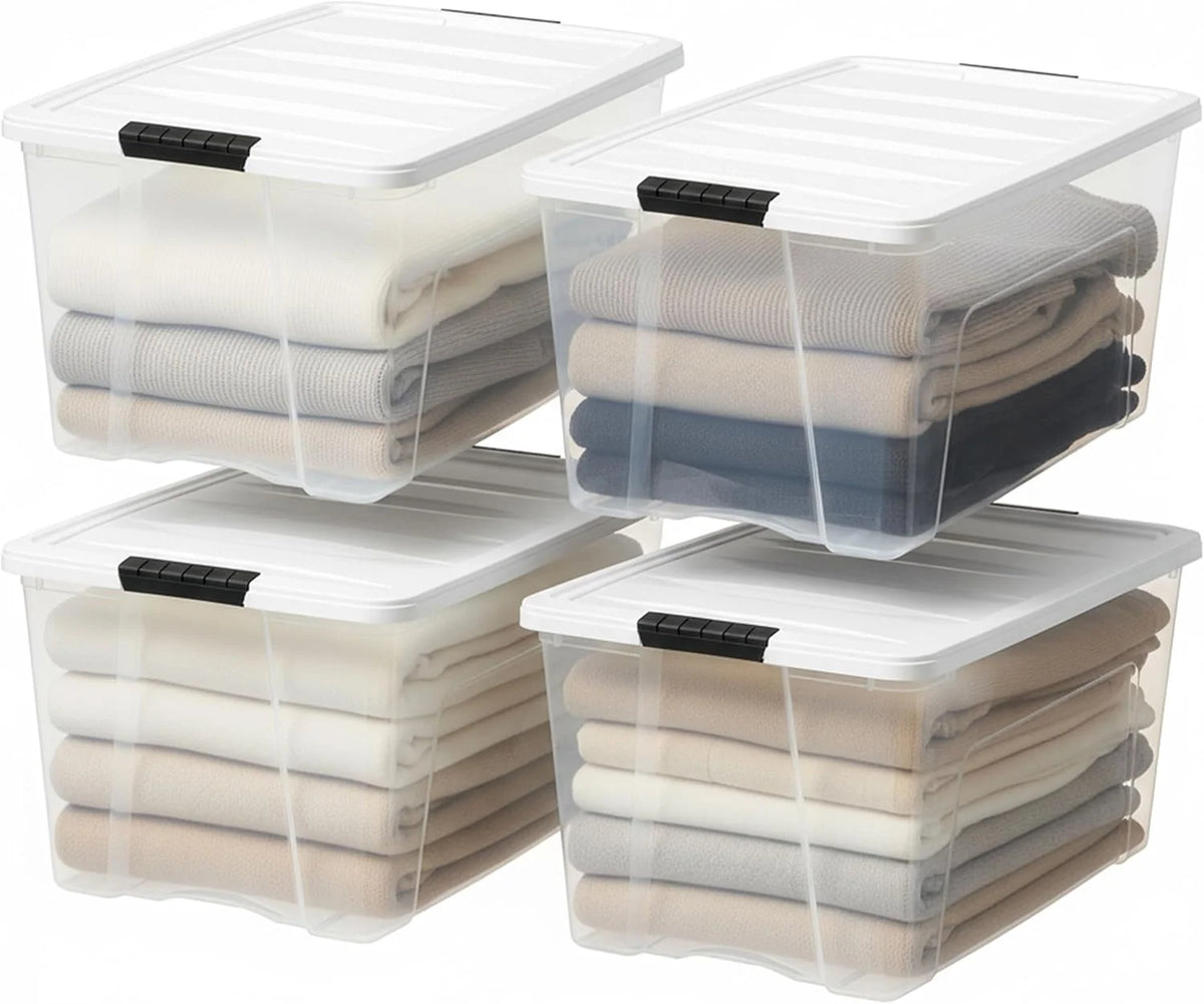 72 Qt Stackable Plastic Storage Bins with Lids, 4 Pack