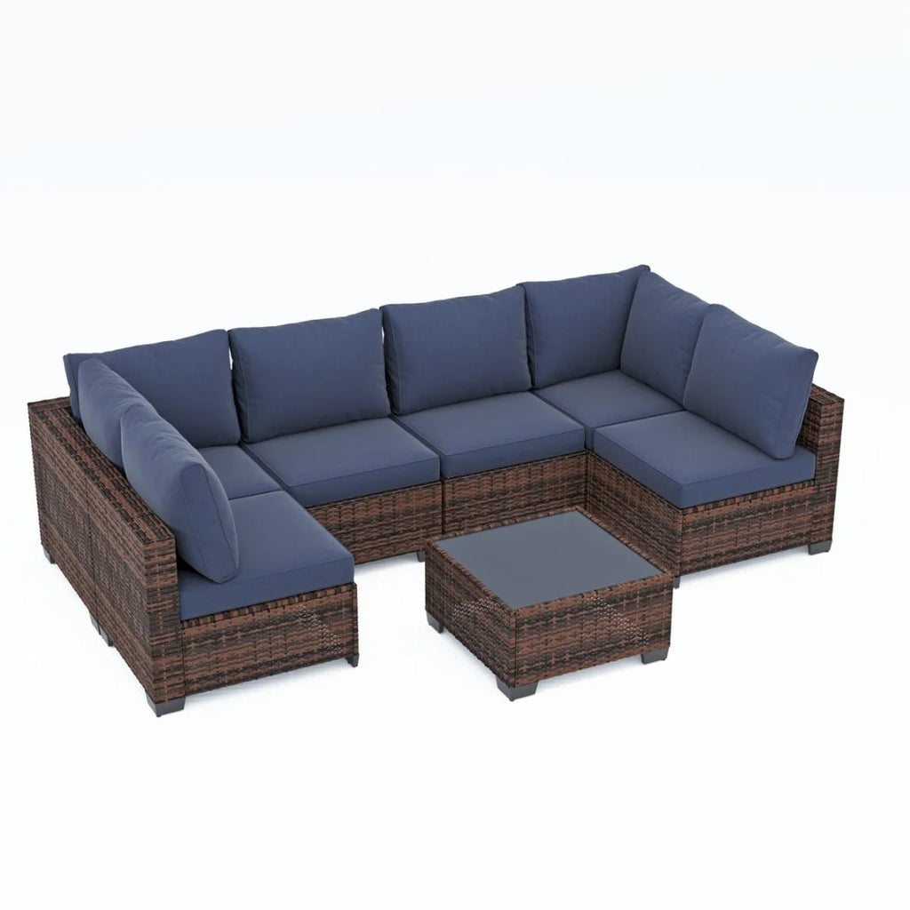 Ainfox 7 Pcs Outdoor Patio Furniture Sofa Set on Sale, Grey Rattan Grey Cushion
