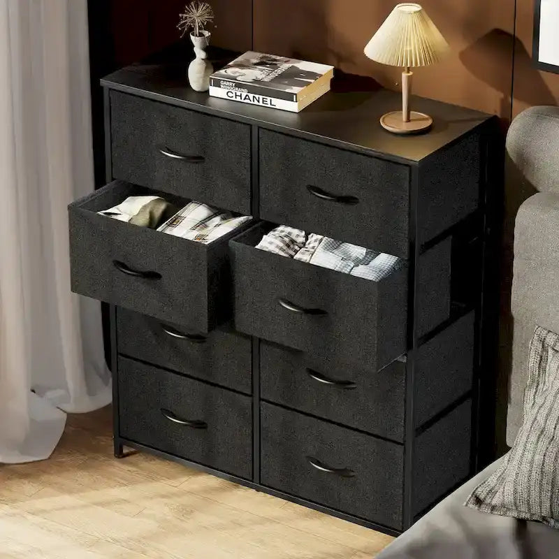 8-Drawer Tall Fabric Dresser with Wood Top and Sturdy Steel Frame - Stylish Bedroom Storage Solution