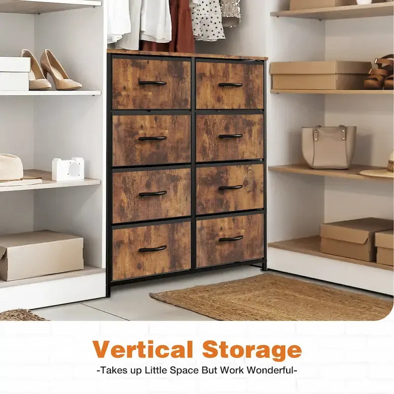 8-Drawer Tall Fabric Dresser with Wood Top and Sturdy Steel Frame - Stylish Bedroom Storage Solution