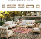 Signature Design by Ashley Clare View Coastal Outdoor Patio Eucalyptus Sofa with Cushions, Beige