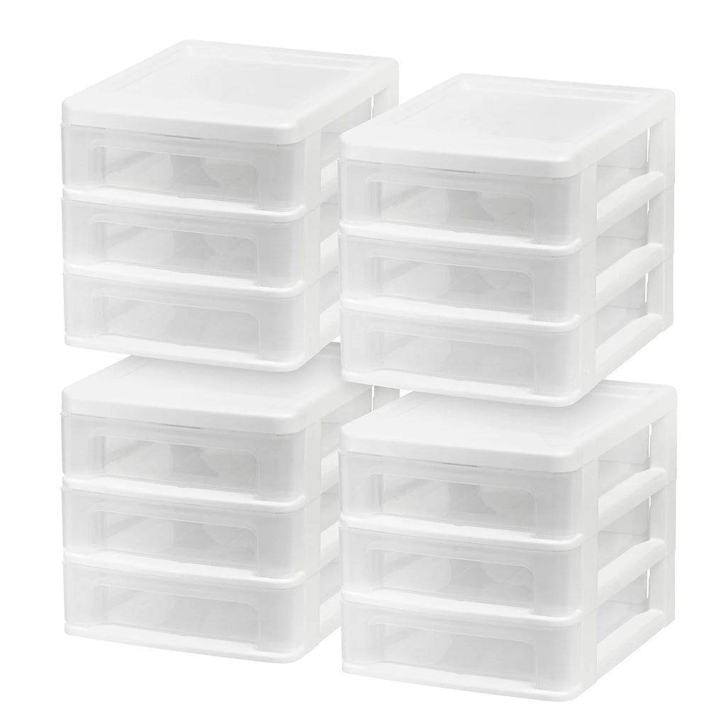 Compact Desktop 3-Drawer System, 4 Pack, White