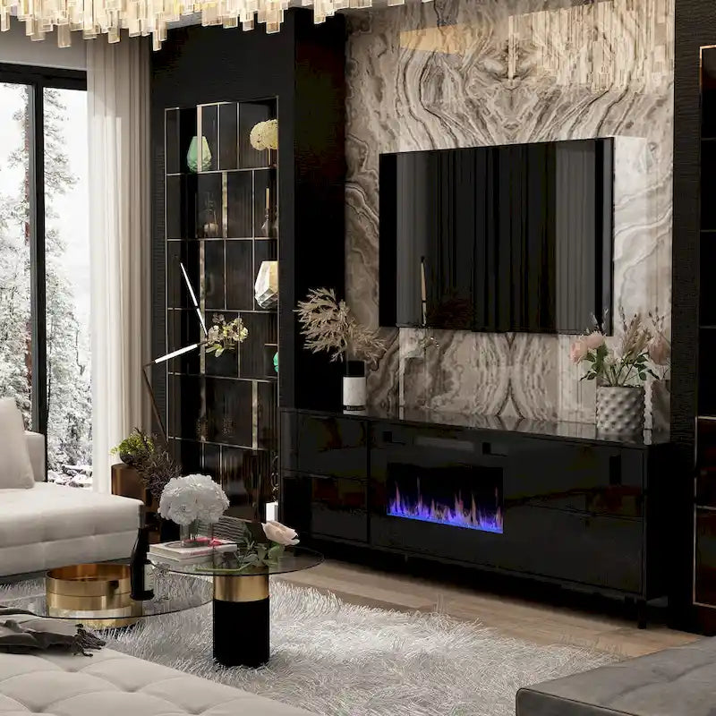 Electric Fireplace TV Stand Entertainment Center with LED Flame Effects and Remote Control