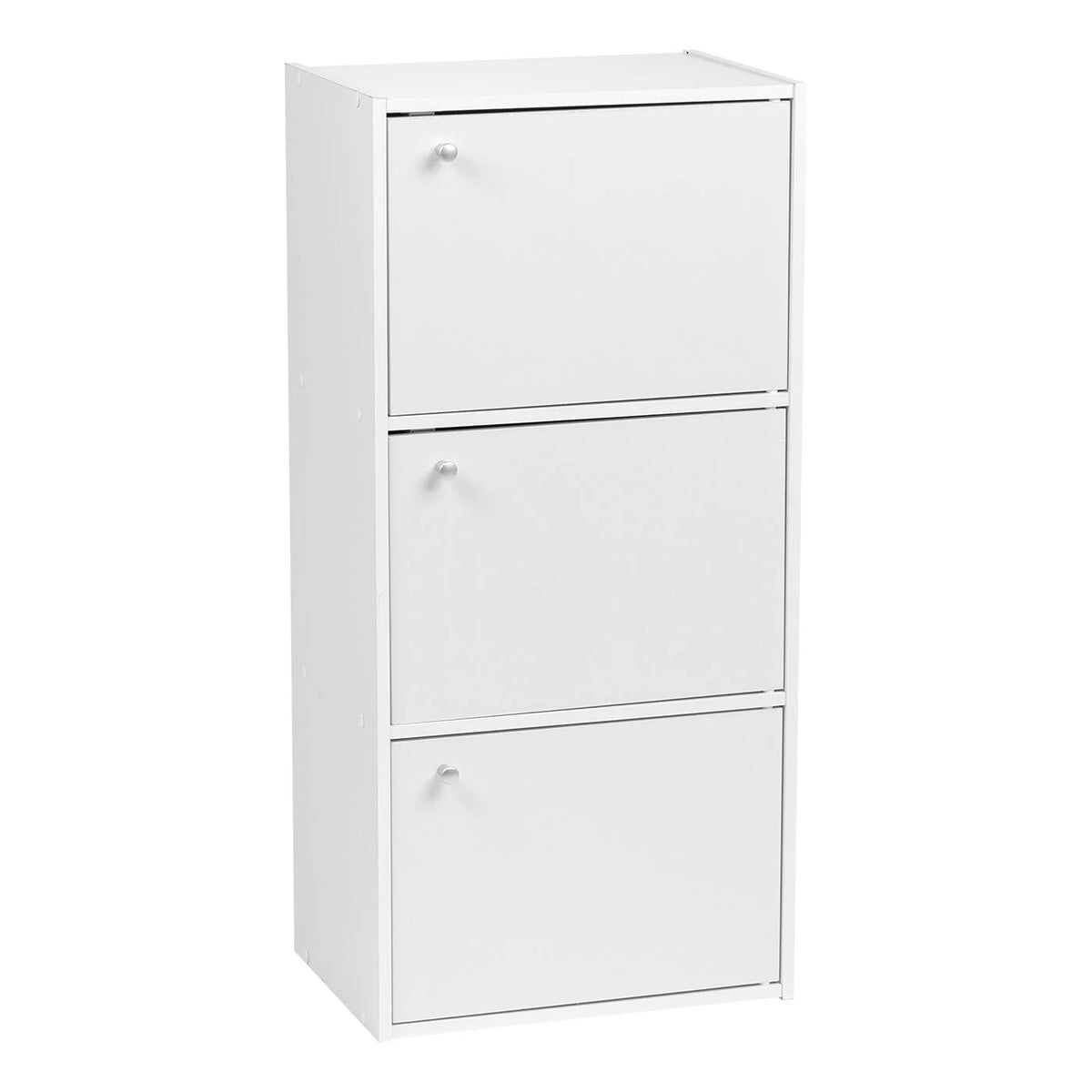 3 Tier Small Storage Cabinet, Portable Storage Shelf Unit, Small Bookcase with Doors, White