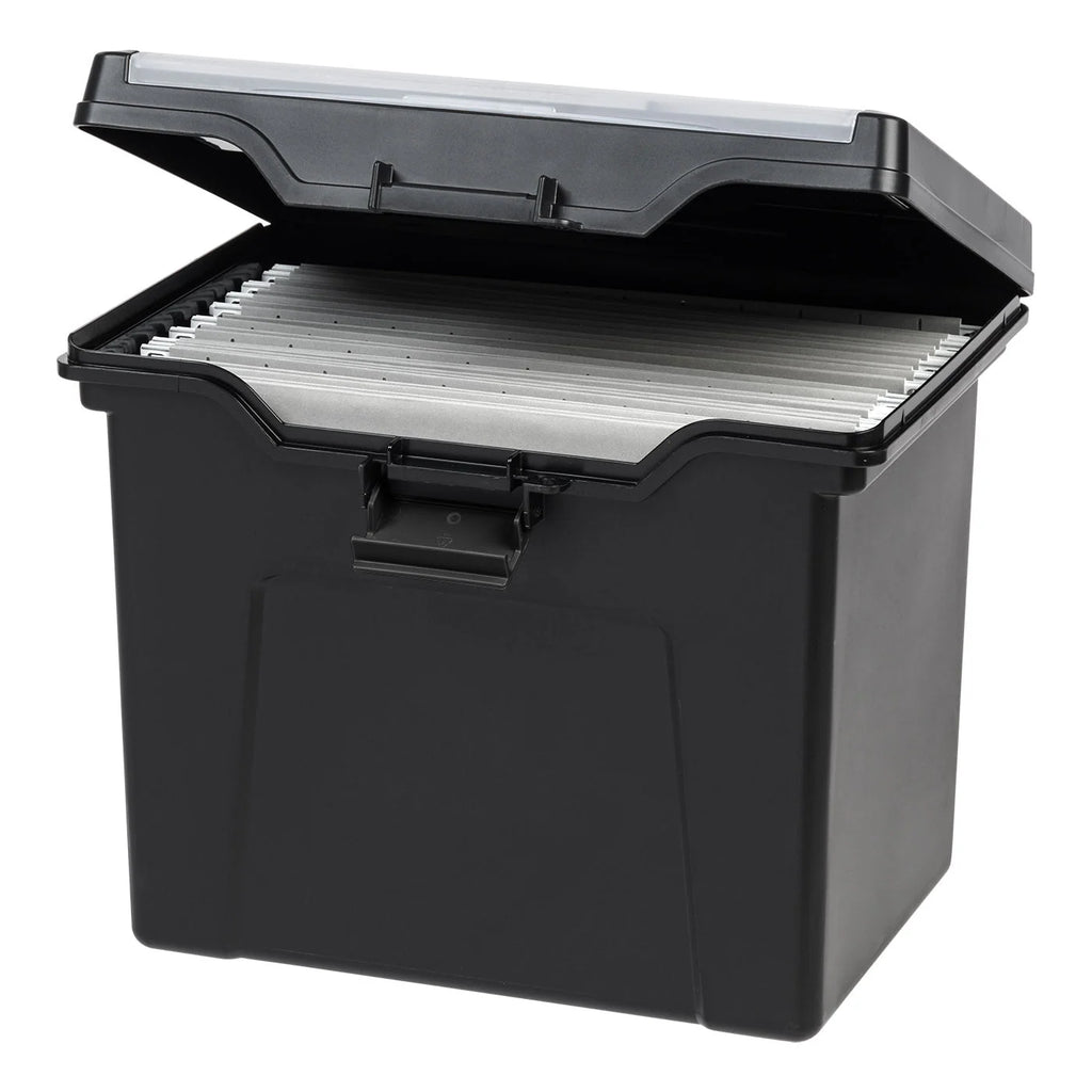 Letter Size Portable File Box With Organizer Lid, 2 Pack, Black