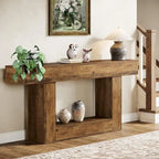 63-Inch Brown and Gray Slim Wooden Console Table for Entryway