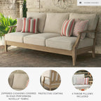 Signature Design by Ashley Clare View Coastal Outdoor Patio Eucalyptus Sofa with Cushions, Beige