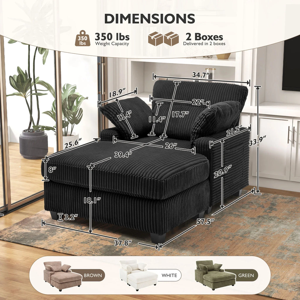 BedLuxury Oversized Accent Chair with Ottoman for Living Room, Single Sleeper Sofa Armchair with 3 Pillows, Lounge Sofa Bed, Green
