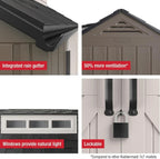 Rubbermaid Resin Outdoor Storage Shed With Floor Weather Resistant Gray Organization for Home
