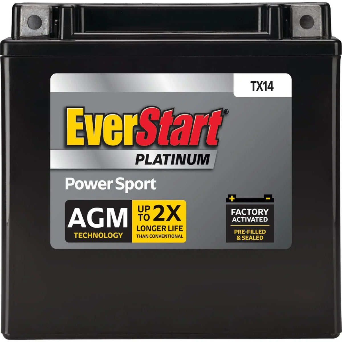 EverStart Platinum BOXED AGM Power Sport Battery, Group Size TX14 12 Volt, 200 CCA