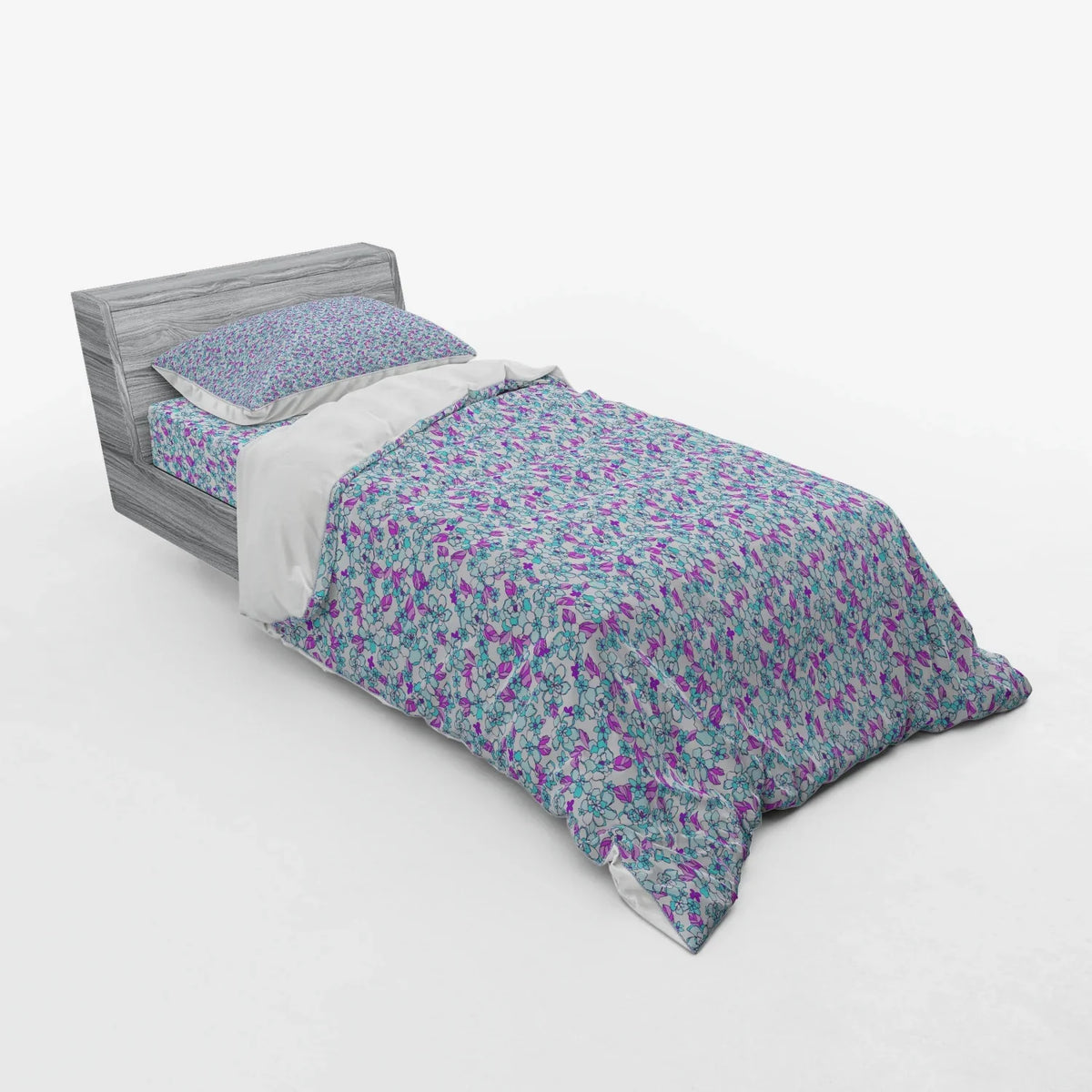 Floral Duvet Cover Set, Colorful Spring Blossom Flowers Repetitive Hand Drawn Like Pattern, Bedding Set with Shams and Fitted Sheet, 3 Sizes