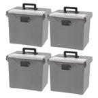 Portable Letter Plastic File Box w/Organizer Lid, Gray, 4Pk