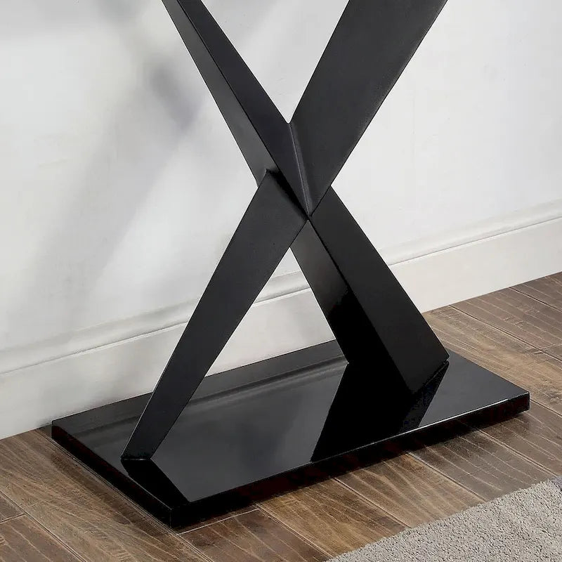 Furniture of America Gar Glam Black X-Base Glass-Top Sofa Table